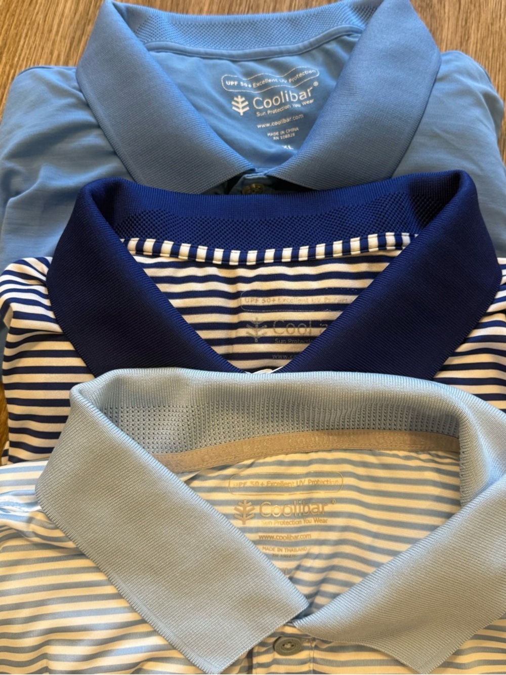 Coolibar UPF 50+ Long Sleeve Weekend Polo Shirt Men’s XL Striped Blue Bundle 3